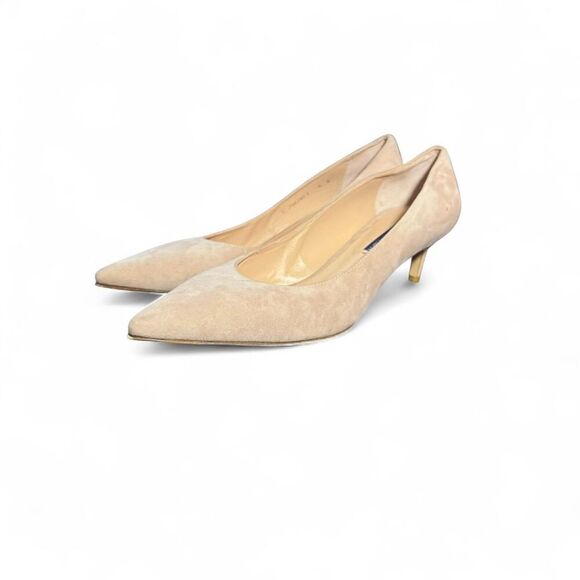 Stuart Weitzman Women’s Stuart Power 50 Beige suede kitten heels Sz 9 - Picture 1 of 7